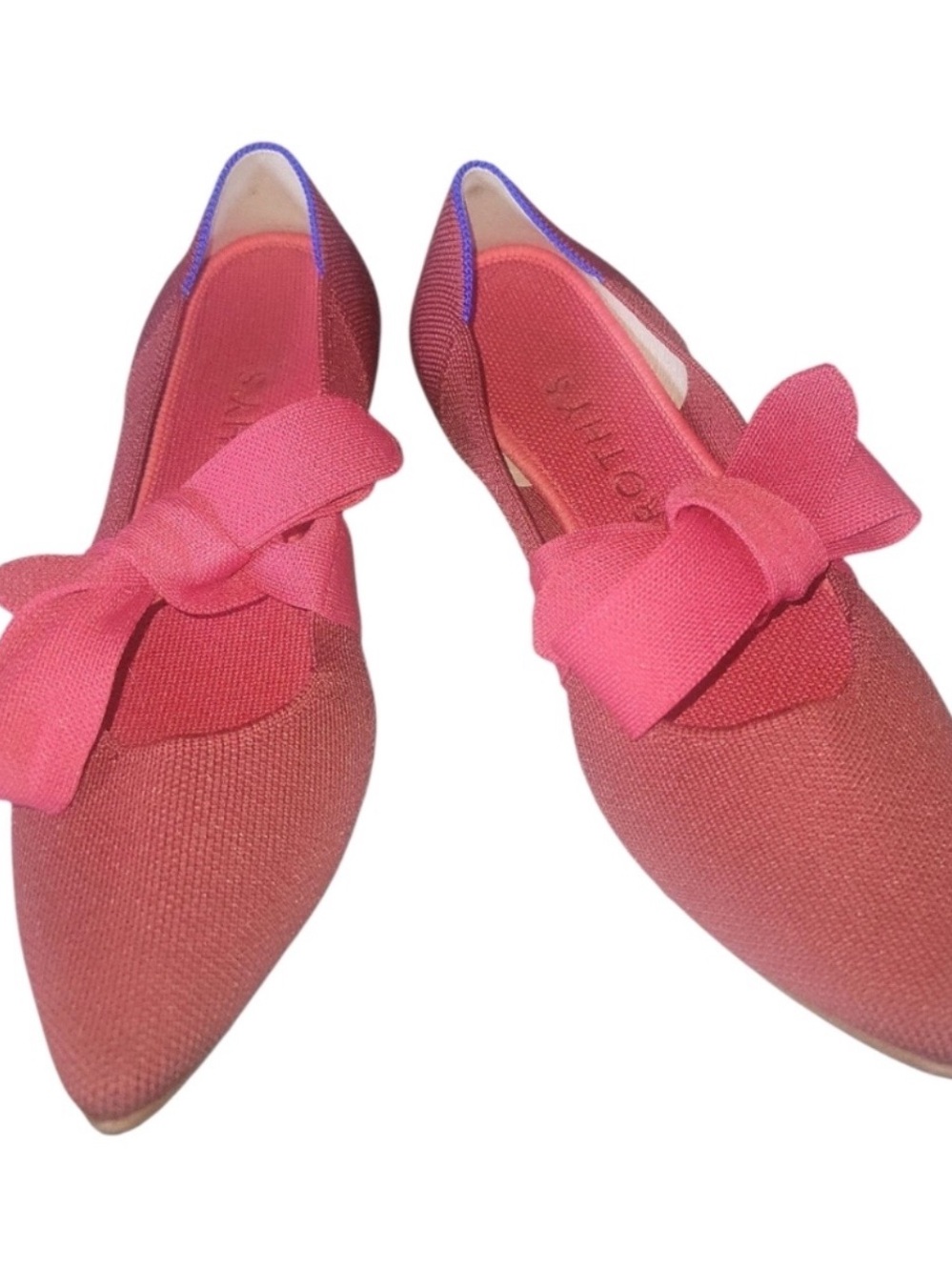 Rothy’s The Point Wrap Coral Pink Pointed Toe Ankle Tie Knit Flats Size 9